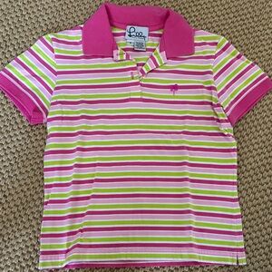 Lilly Pulitzer Pink & Green Striped Polo Shirt Size S